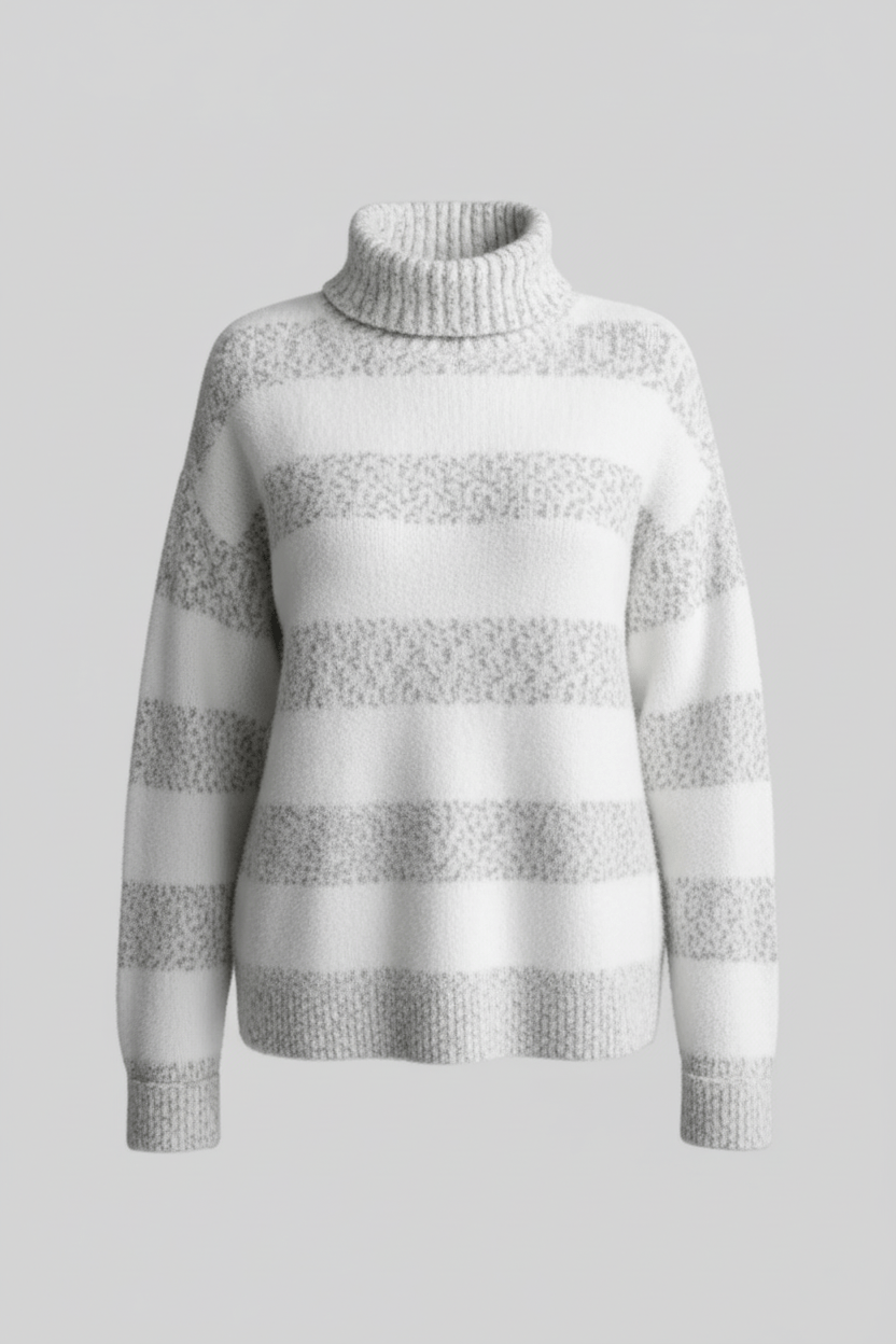 Ashford | Eira – Women’s Plush Knit Pullover with Ribbed Turtleneck and Striped Texture - Ashford London Clothing