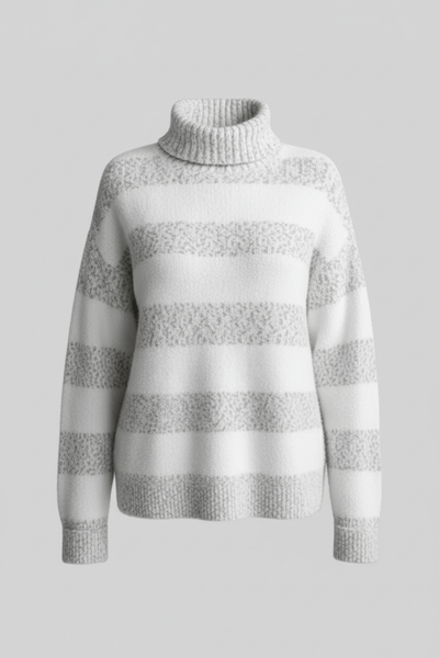 Ashford | Eira – Women’s Plush Knit Pullover with Ribbed Turtleneck and Striped Texture - Ashford London Clothing