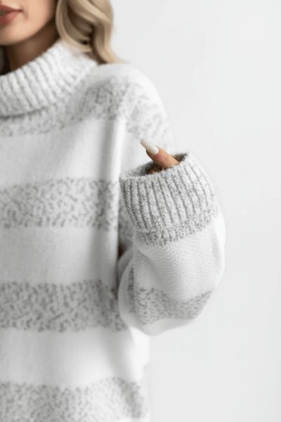 Ashford | Eira – Women’s Plush Knit Pullover with Ribbed Turtleneck and Striped Texture - Ashford London Clothing