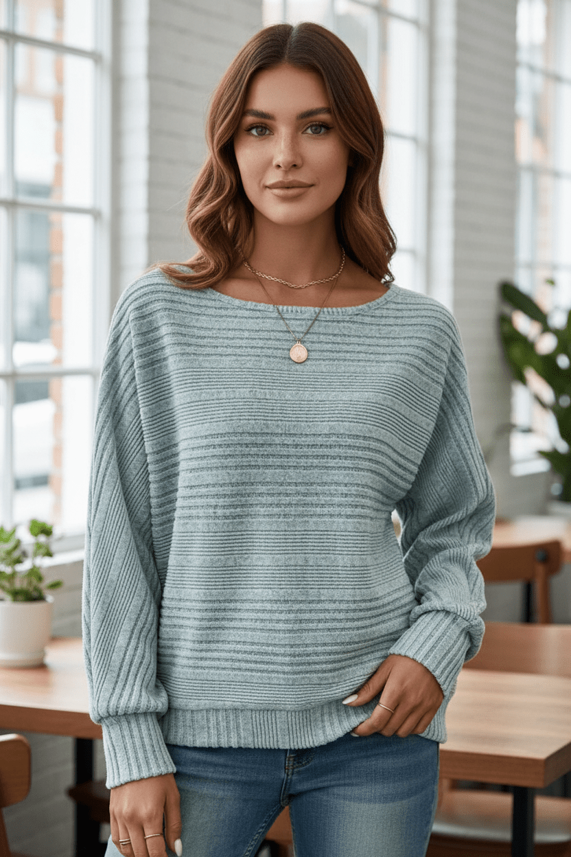 Ashford | Eira – Women’s Textured Rib Knit Sweatshirt with Dolman Sleeves - Ashford London Clothing