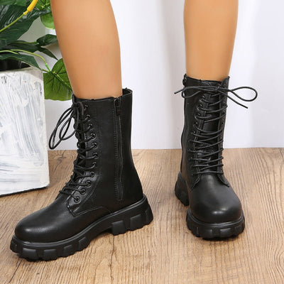 Ashford | Elara – Women’s Mid - Calf Faux Leather Boots with Chunky Sole & Zip - Ashford London Clothing