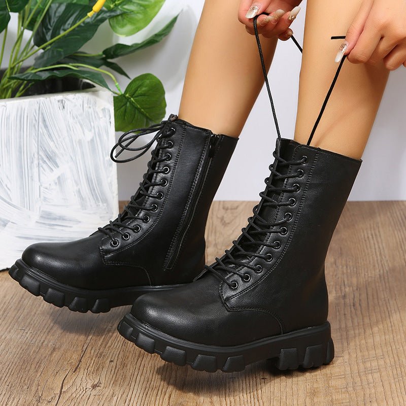 Ashford | Elara – Women’s Mid - Calf Faux Leather Boots with Chunky Sole & Zip - Ashford London Clothing