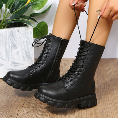 Ashford | Elara – Women’s Mid - Calf Faux Leather Boots with Chunky Sole & Zip - Ashford London Clothing