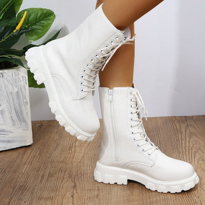 Ashford | Elara – Women’s Mid - Calf Faux Leather Boots with Chunky Sole & Zip - Ashford London Clothing