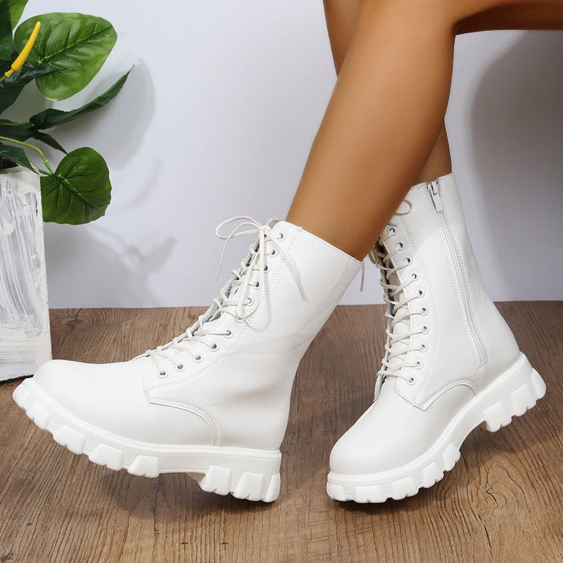 Ashford | Elara – Women’s Mid - Calf Faux Leather Boots with Chunky Sole & Zip - Ashford London Clothing