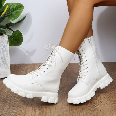 Ashford | Elara – Women’s Mid - Calf Faux Leather Boots with Chunky Sole & Zip - Ashford London Clothing