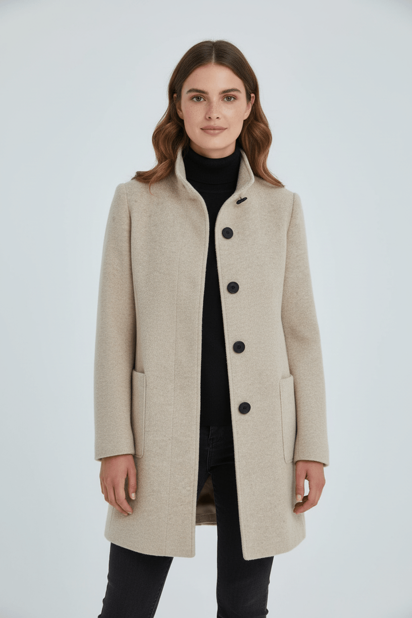 Ashford | Elara – Women’s Wool Blend Coat with Stand Collar and Pockets - Ashford London Clothing