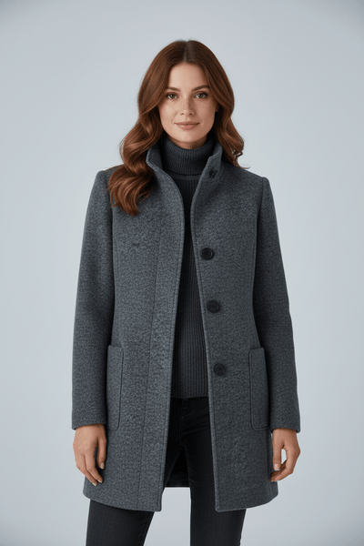 Ashford | Elara – Women’s Wool Blend Coat with Stand Collar and Pockets - Ashford London Clothing