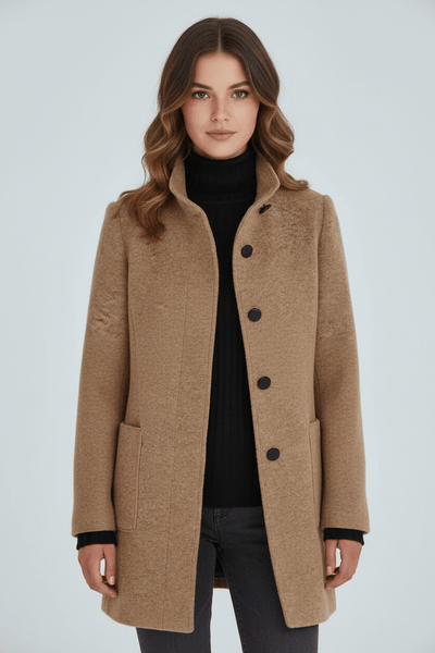 Ashford | Elara – Women’s Wool Blend Coat with Stand Collar and Pockets - Ashford London Clothing