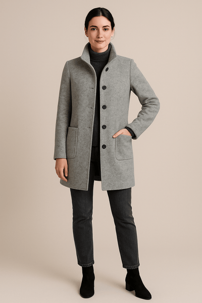 Ashford | Elara – Women’s Wool Blend Coat with Stand Collar and Pockets - Ashford London Clothing