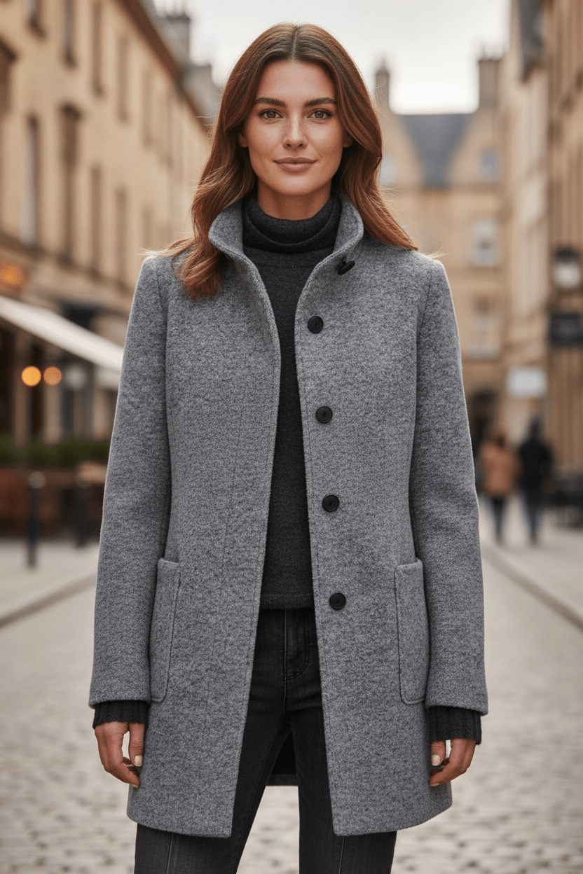Ashford | Elara – Women’s Wool Blend Coat with Stand Collar and Pockets - Ashford London Clothing
