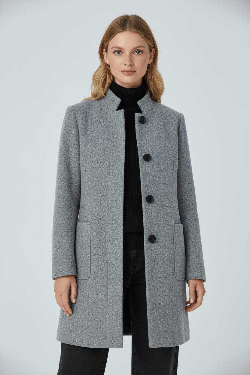 Ashford | Elara – Women’s Wool Blend Coat with Stand Collar and Pockets - Ashford London Clothing