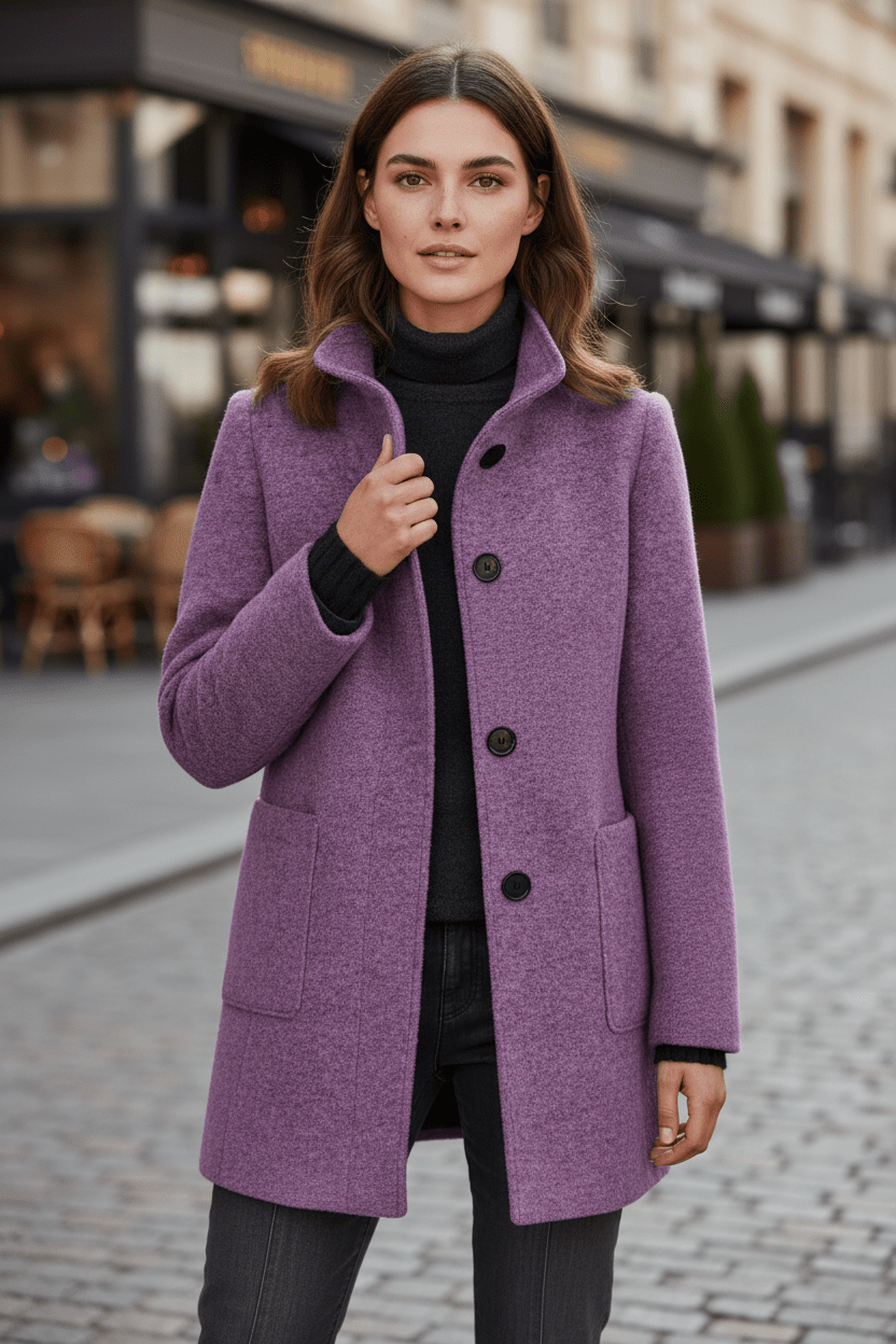 Ashford | Elara – Women’s Wool Blend Coat with Stand Collar and Pockets - Ashford London Clothing