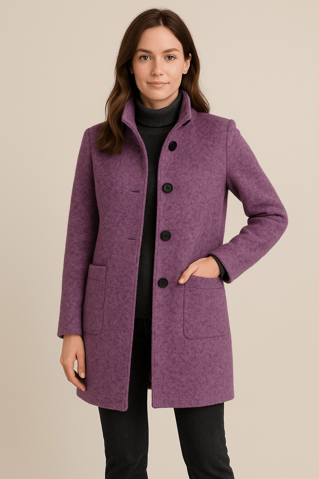 Ashford | Elara – Women’s Wool Blend Coat with Stand Collar and Pockets - Ashford London Clothing