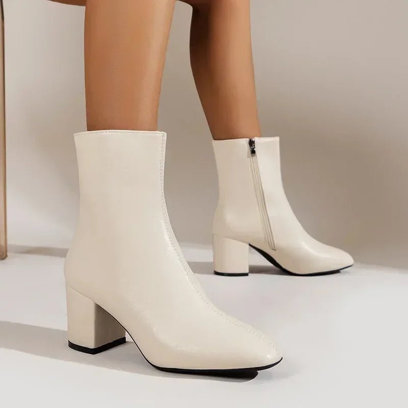 Ashford | Eliane – Women’s PU Leather Ankle Boots with Pointed Toe & Block Heel - Ashford London Clothing