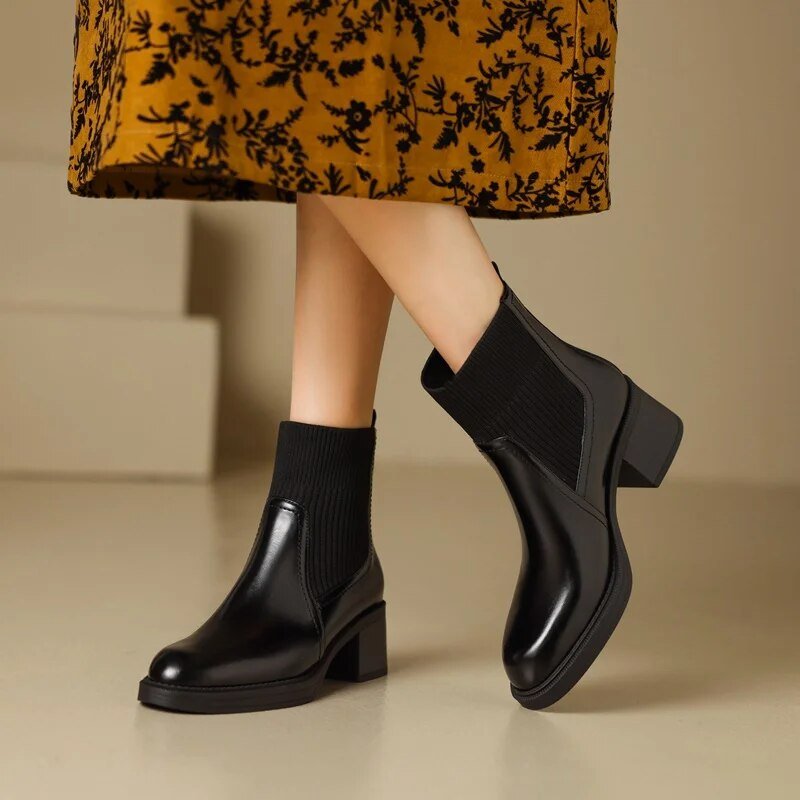 Ashford | Elida – Women’s Stretch Sock Boots with Sleek Heel & Knit Upper - Ashford London Clothing