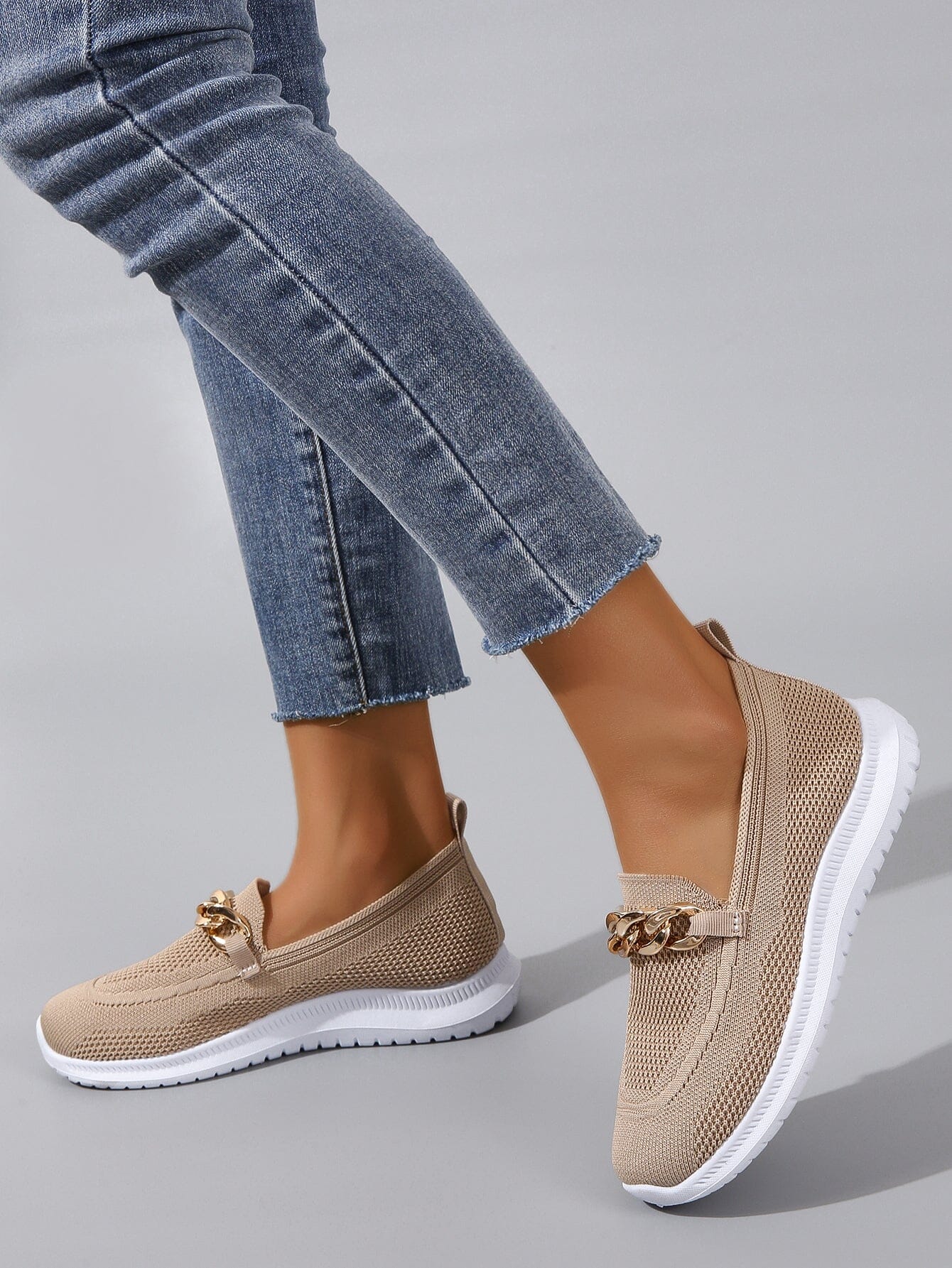 Ashford | Elin – Women’s Slip - On Knit Loafers with Gold Chain Accent - Ashford London Clothing