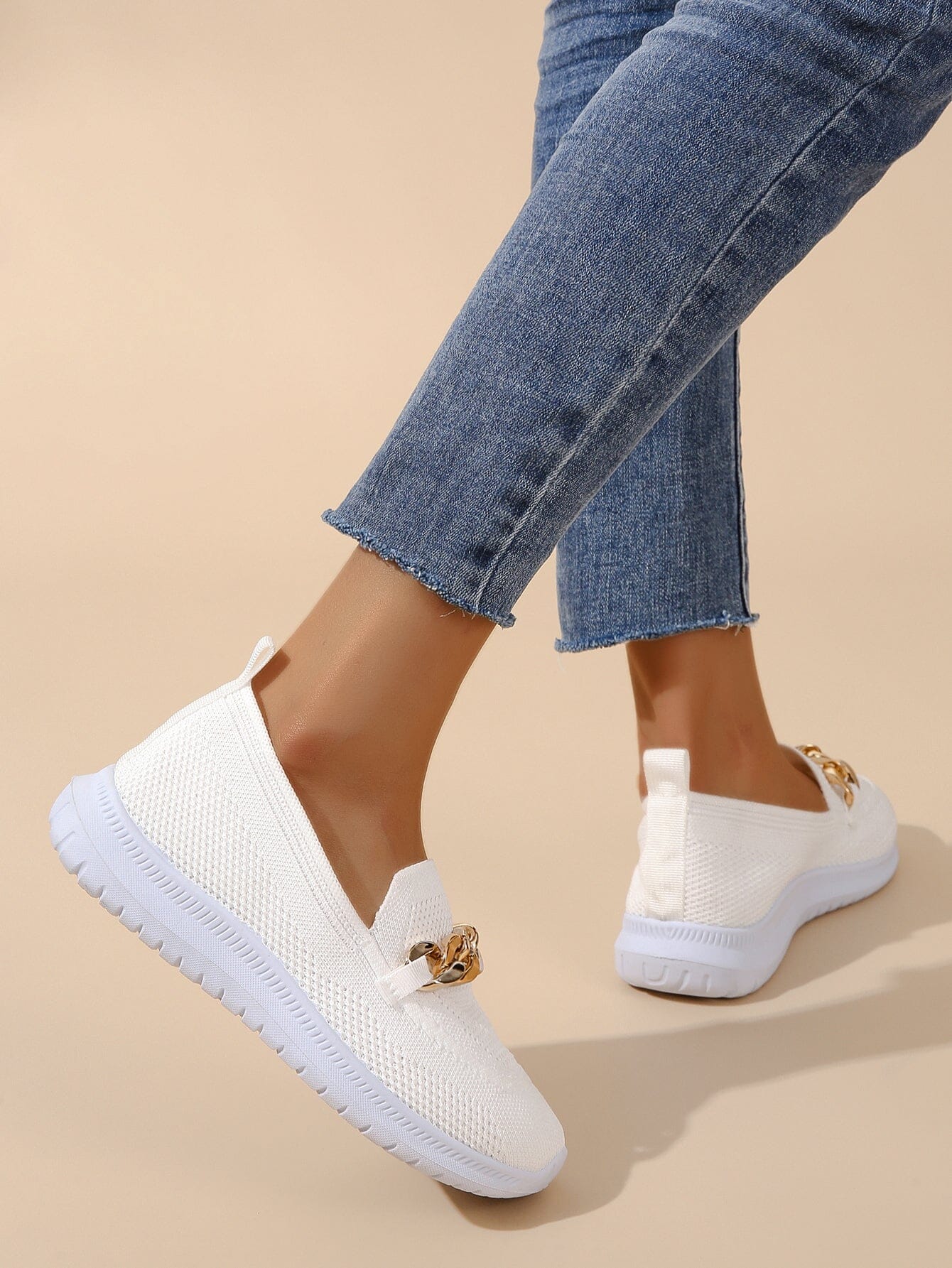 Ashford | Elin – Women’s Slip - On Knit Loafers with Gold Chain Accent - Ashford London Clothing