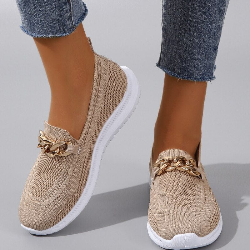 Ashford | Elin – Women’s Slip - On Knit Loafers with Gold Chain Accent - Ashford London Clothing