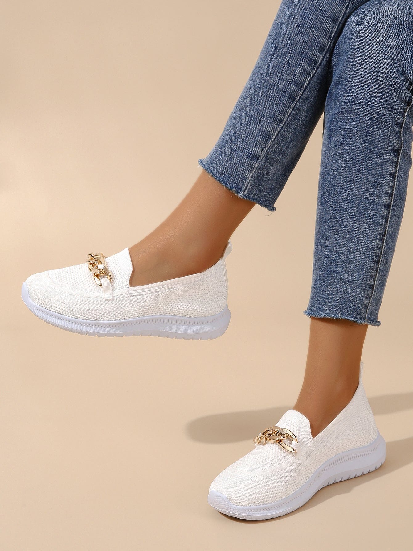 Ashford | Elin – Women’s Slip - On Knit Loafers with Gold Chain Accent - Ashford London Clothing