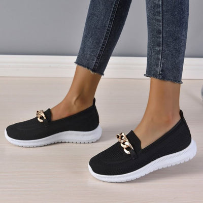 Ashford | Elin – Women’s Slip - On Knit Loafers with Gold Chain Accent - Ashford London Clothing