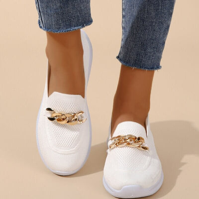 Ashford | Elin – Women’s Slip - On Knit Loafers with Gold Chain Accent - Ashford London Clothing