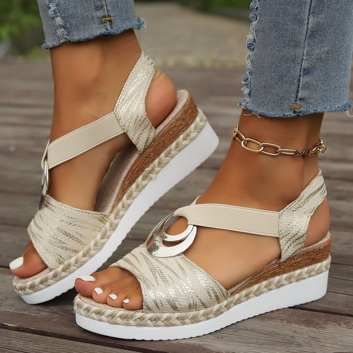 Ashford | Elina Women’s Wedge Sandals – Slingback Strap – Jute Sole – Open Toe - Ashford London Clothing