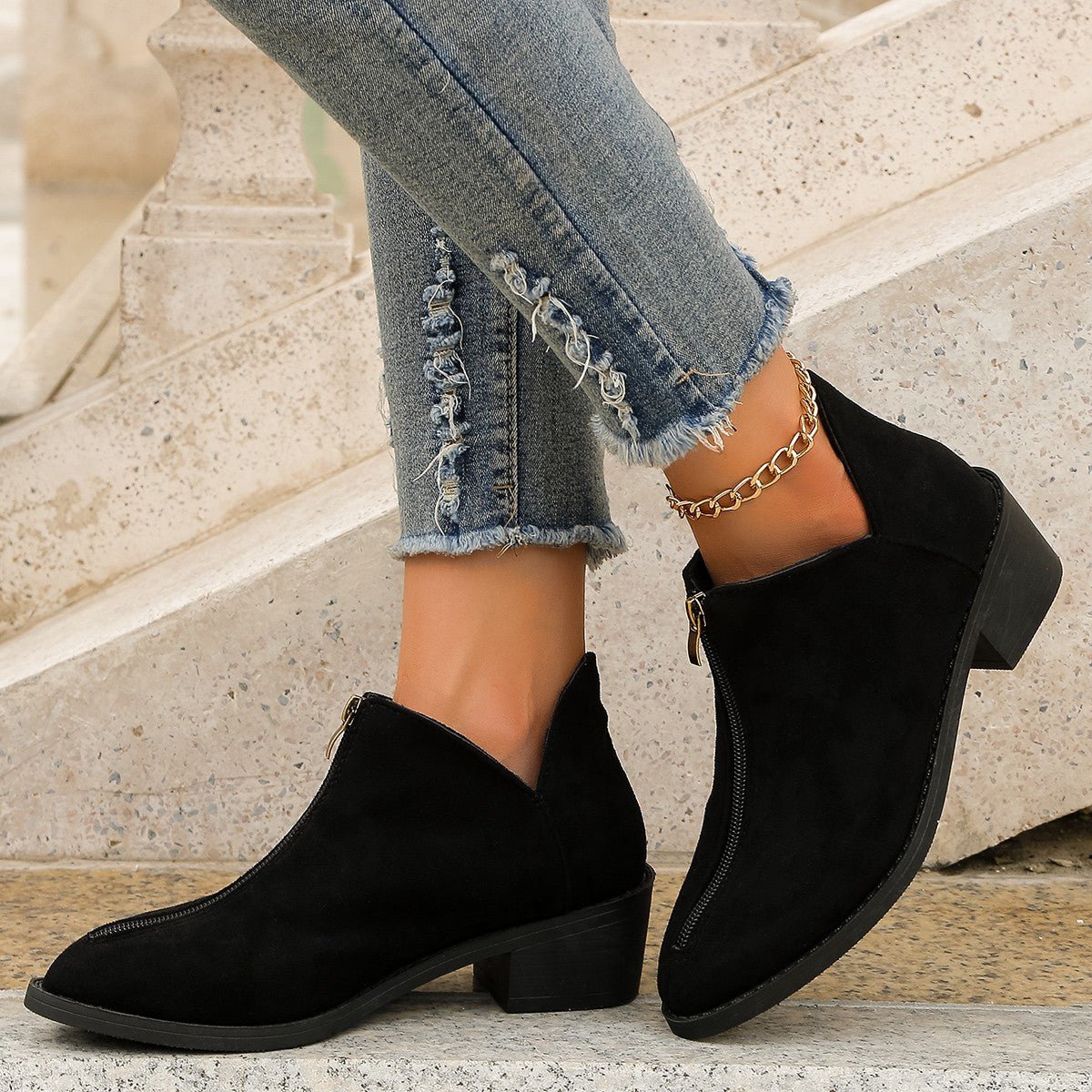 Ashford | Elira – Women’s Suede Ankle Boots with Pointed Toe, Block Heel & Zip - Ashford London Clothing