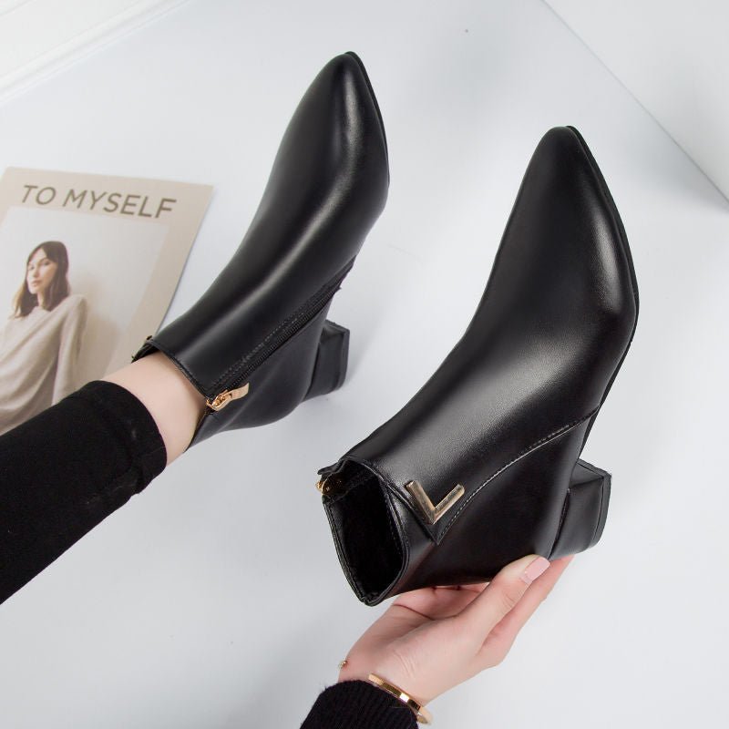 Ashford | Elise – Women’s Sleek Leather Ankle Boots with Pointed Toe & Block Heel - Ashford London Clothing