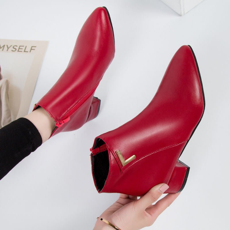 Ashford | Elise – Women’s Sleek Leather Ankle Boots with Pointed Toe & Block Heel - Ashford London Clothing