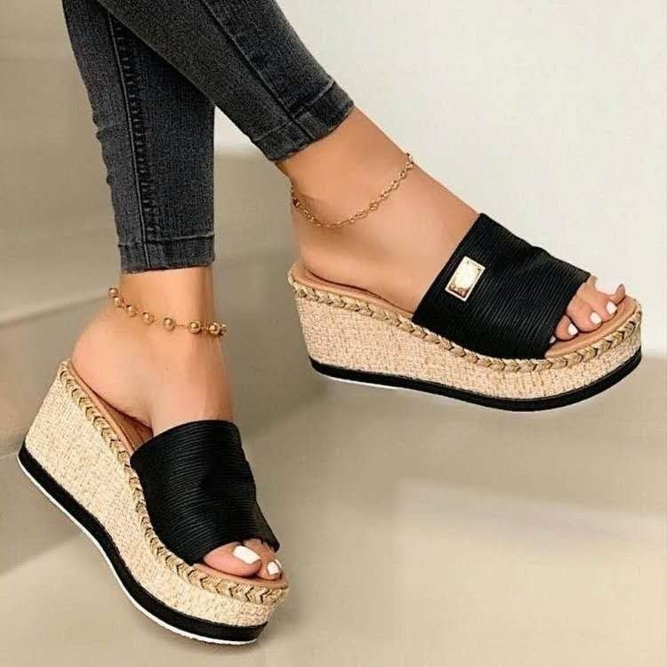 Ashford | Ella Women’s Wedge Sandals – Slip - On – Fabric Upper – Woven Heel - Ashford London Clothing