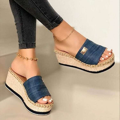 Ashford | Ella Women’s Wedge Sandals – Slip - On – Fabric Upper – Woven Heel - Ashford London Clothing