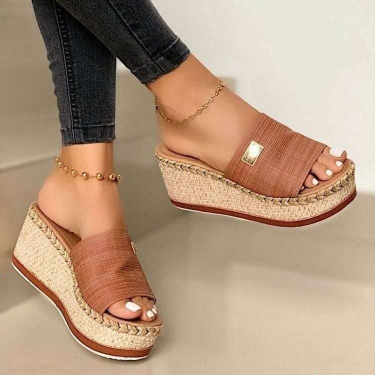 Ashford | Ella Women’s Wedge Sandals – Slip - On – Fabric Upper – Woven Heel - Ashford London Clothing