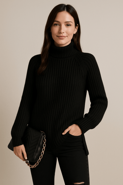 Ashford | Elsie – Ribbed Knit Slit Sweater – Green – S - Ashford London Clothing