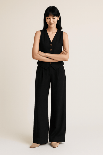 Ashford | Emely Sleeveless Linen Style Vest & Wide Trousers Set (Cotton) - Ashford London Clothing