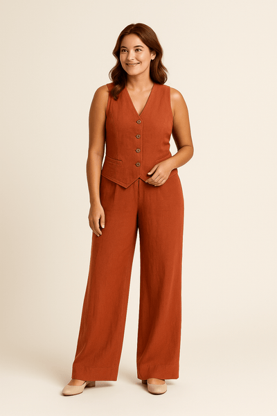 Ashford | Emely Sleeveless Linen Style Vest & Wide Trousers Set (Cotton) - Ashford London Clothing