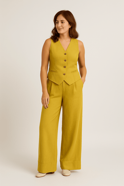 Ashford | Emely Sleeveless Linen Style Vest & Wide Trousers Set (Cotton) - Ashford London Clothing