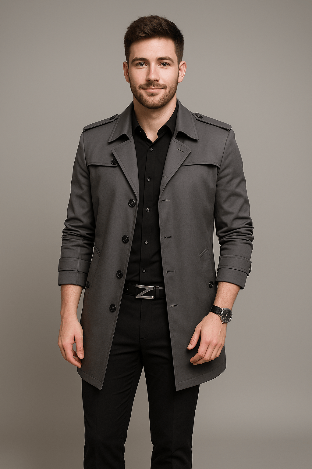 Ashford | Emil – Men’s Medium - Length Double - Breasted Trench Coat with Structured Fit - Ashford London Clothing