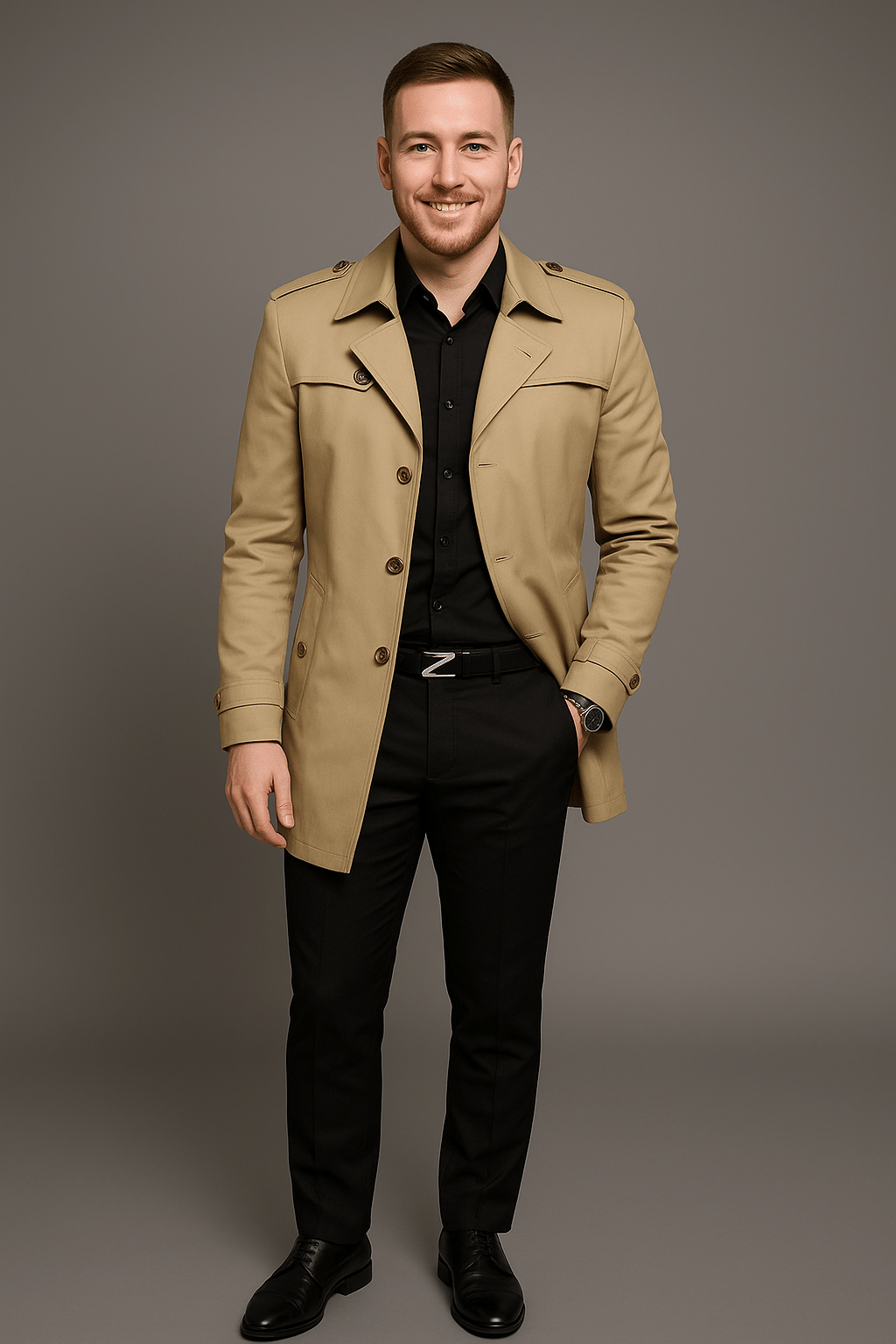 Ashford | Emil – Men’s Medium - Length Double - Breasted Trench Coat with Structured Fit - Ashford London Clothing