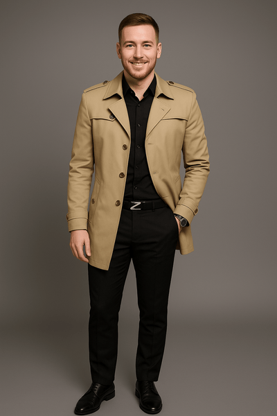 Ashford | Emil – Men’s Medium - Length Double - Breasted Trench Coat with Structured Fit - Ashford London Clothing