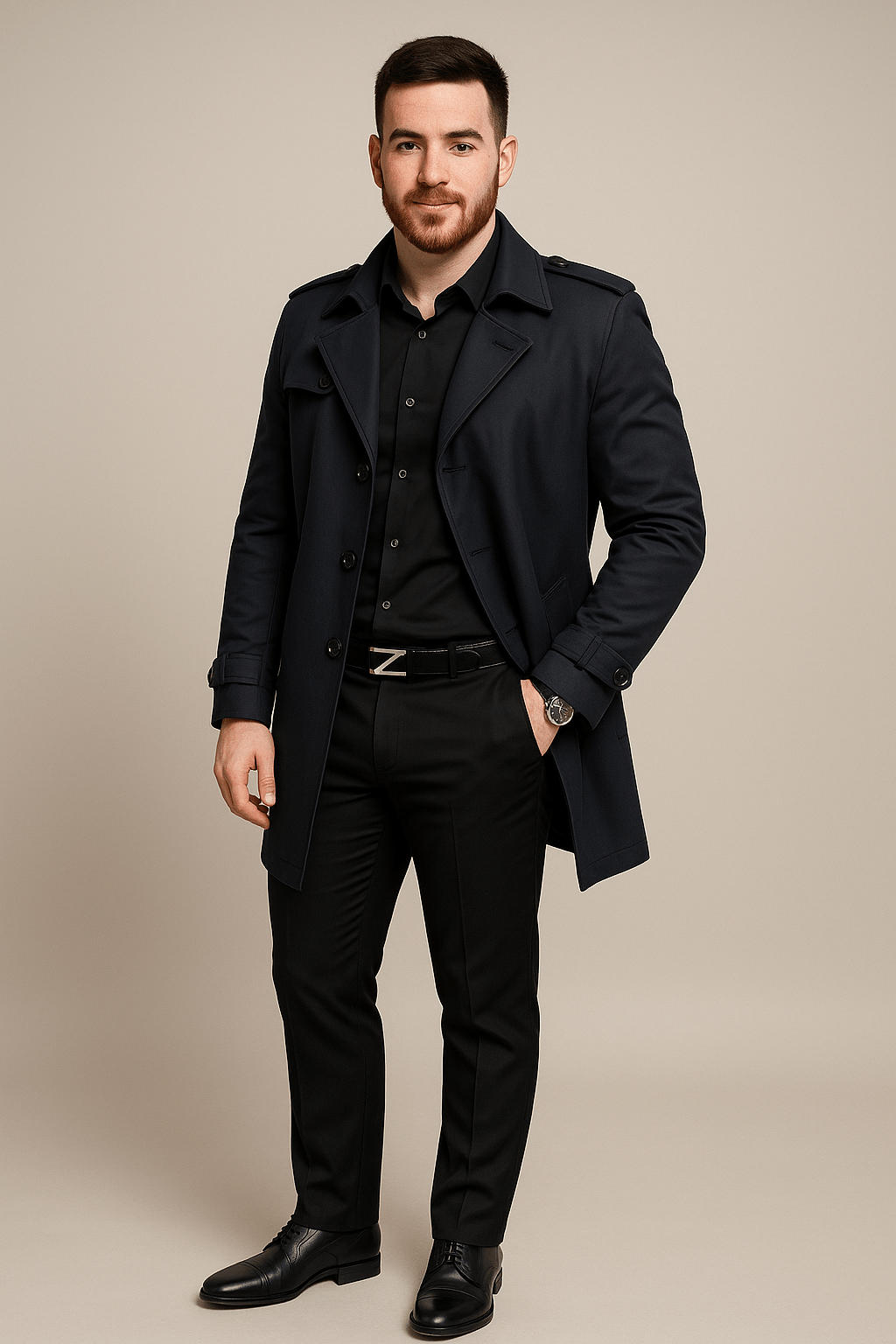 Ashford | Emil – Men’s Medium - Length Double - Breasted Trench Coat with Structured Fit - Ashford London Clothing
