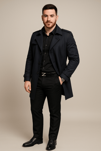 Ashford | Emil – Men’s Medium - Length Double - Breasted Trench Coat with Structured Fit - Ashford London Clothing