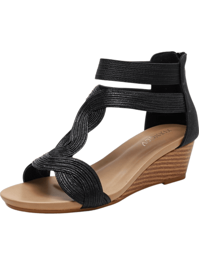 Ashford | Emily Women’s Wedge Sandals – Woven Crisscross Straps – Back Zipper – Open Toe - Ashford London Clothing
