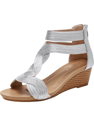 Ashford | Emily Women’s Wedge Sandals – Woven Crisscross Straps – Back Zipper – Open Toe - Ashford London Clothing