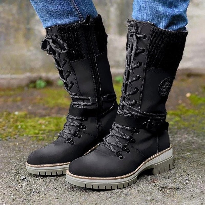 Ashford | Erin – Women’s Mid - Calf Boots with Knit Trim and Zip Closure - Ashford London Clothing