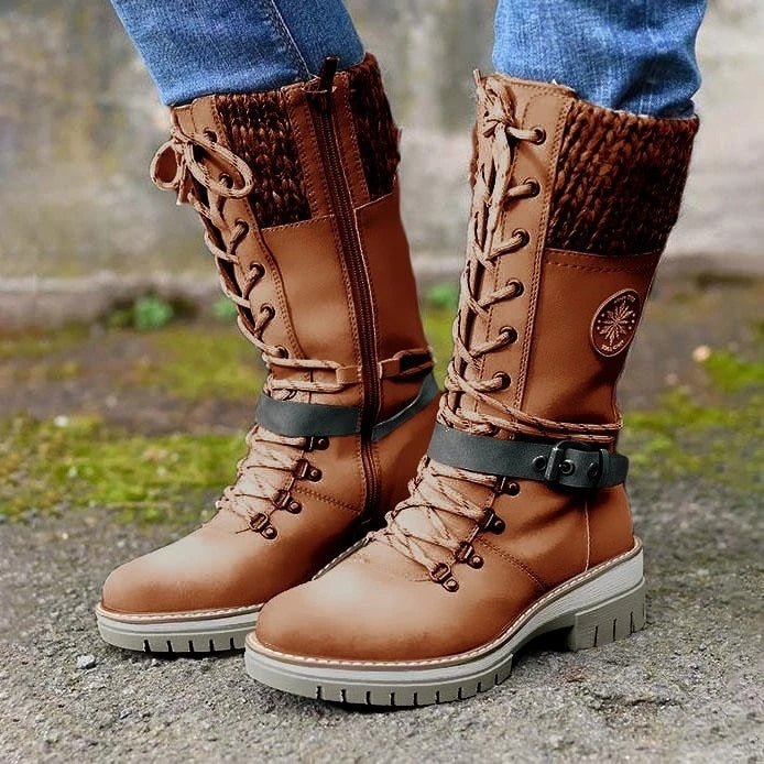 Ashford | Erin – Women’s Mid - Calf Boots with Knit Trim and Zip Closure - Ashford London Clothing