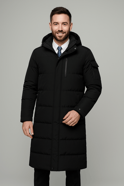 Ashford | Ewan – Men’s Insulated Water - Resistant Long Jacket with Hood - Ashford London Clothing