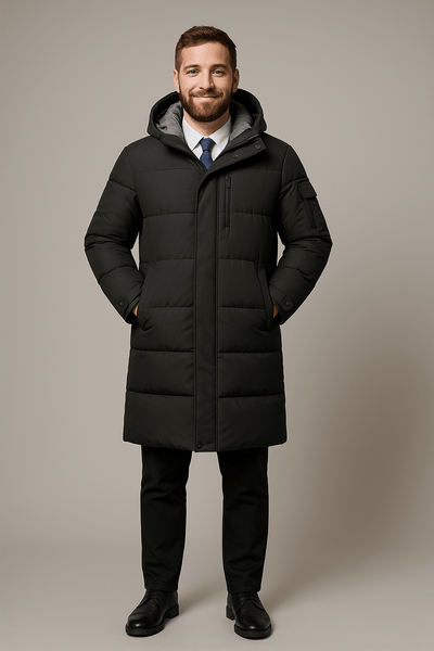 Ashford | Ewan – Men’s Insulated Water - Resistant Long Jacket with Hood - Ashford London Clothing