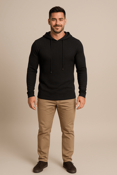 Ashford | Felix – Men’s Slim Fit Ribbed Knit Hoodie with Drawstring - Ashford London Clothing