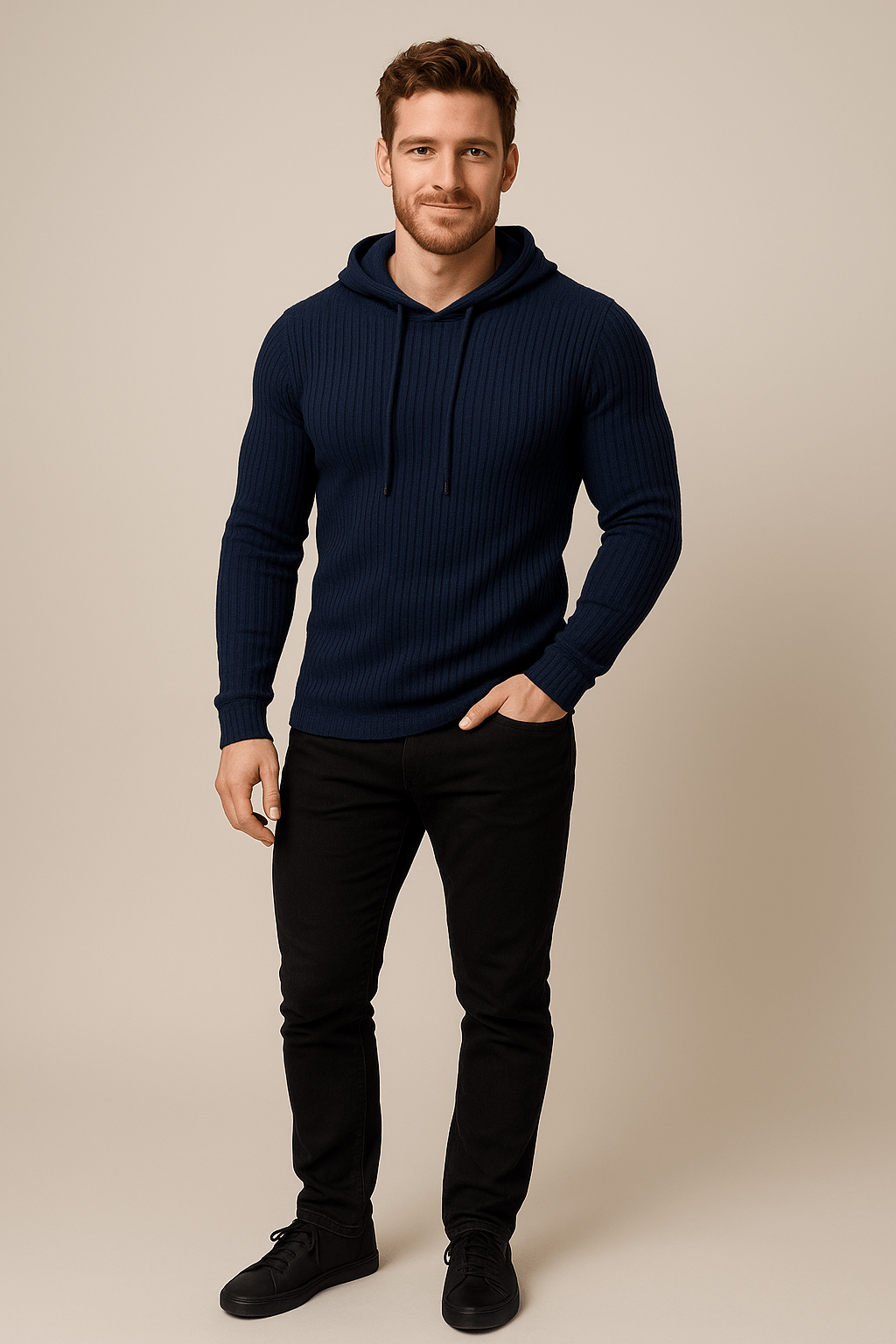 Ashford | Felix – Men’s Slim Fit Ribbed Knit Hoodie with Drawstring - Ashford London Clothing